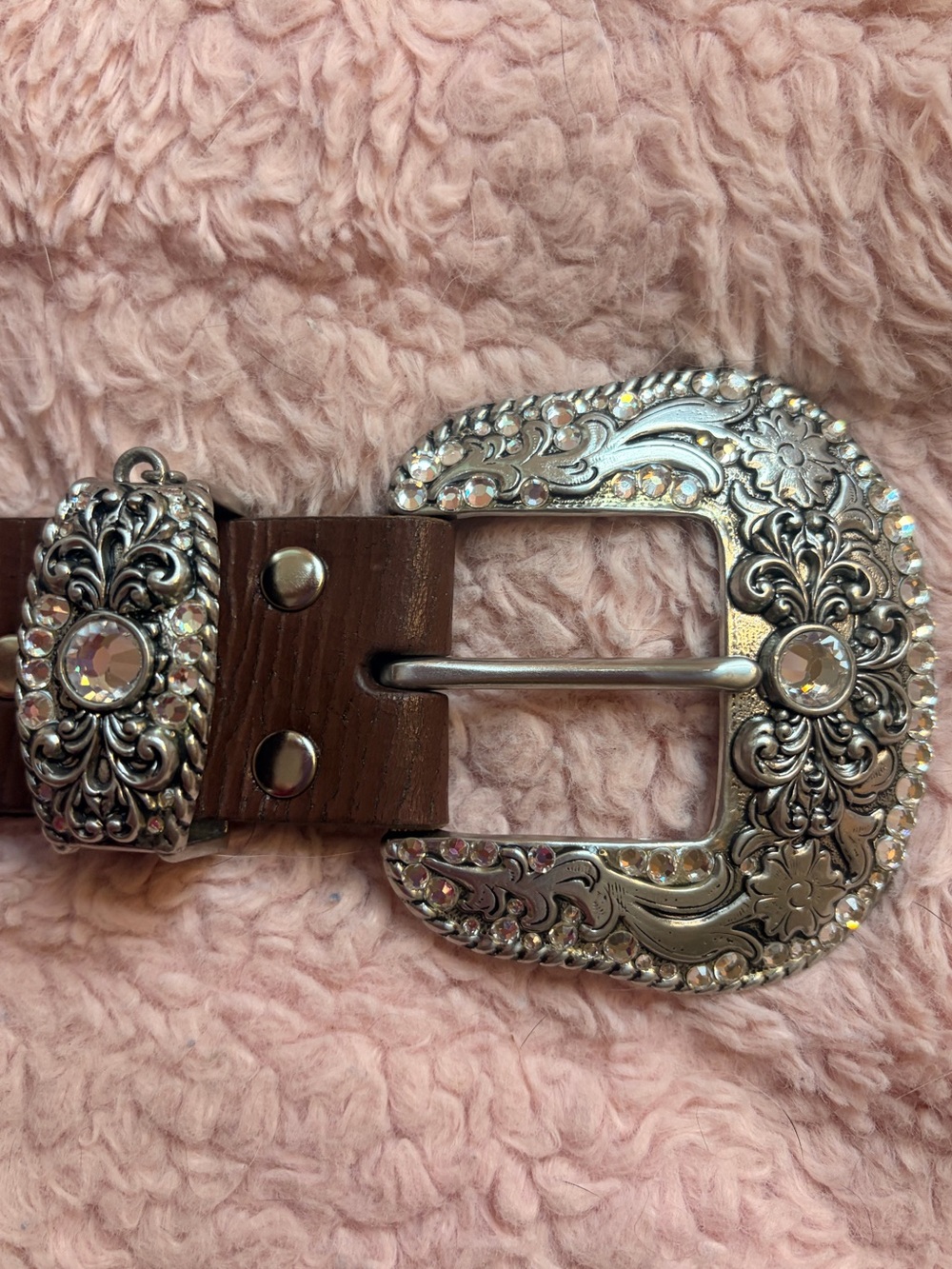Nocona Brown Leather Western Belt w. Crystal Buckle | Embroidered | Med | NWOT - Picture 8 of 8